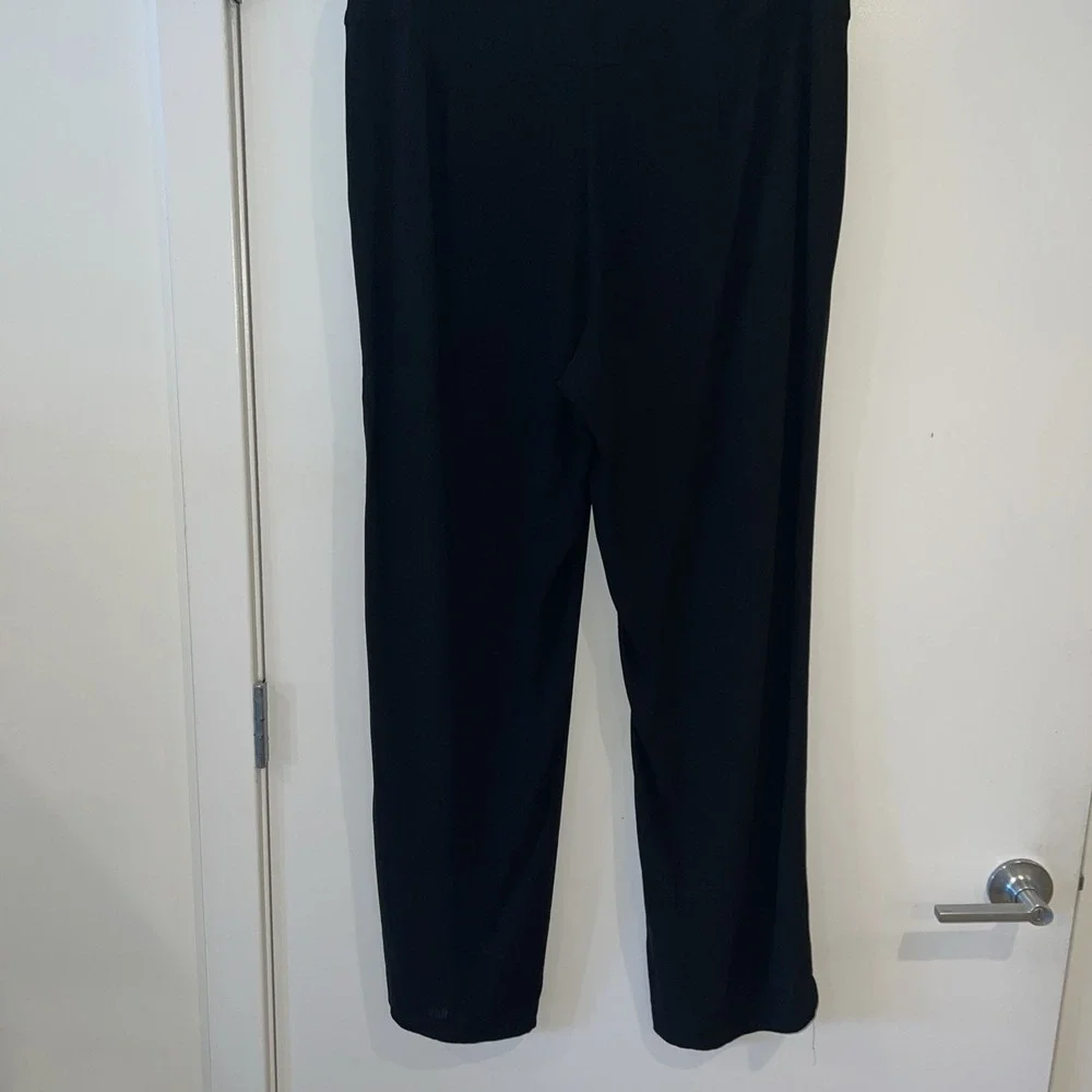 Eileen Fisher Silk Georgette Crepe Straight Pant Womens Size Medium Black